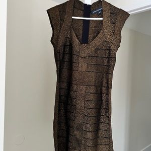 French connection size 10 bandage dress sleek gold metallic
